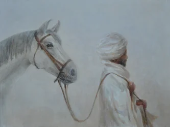 Homme menant un cheval